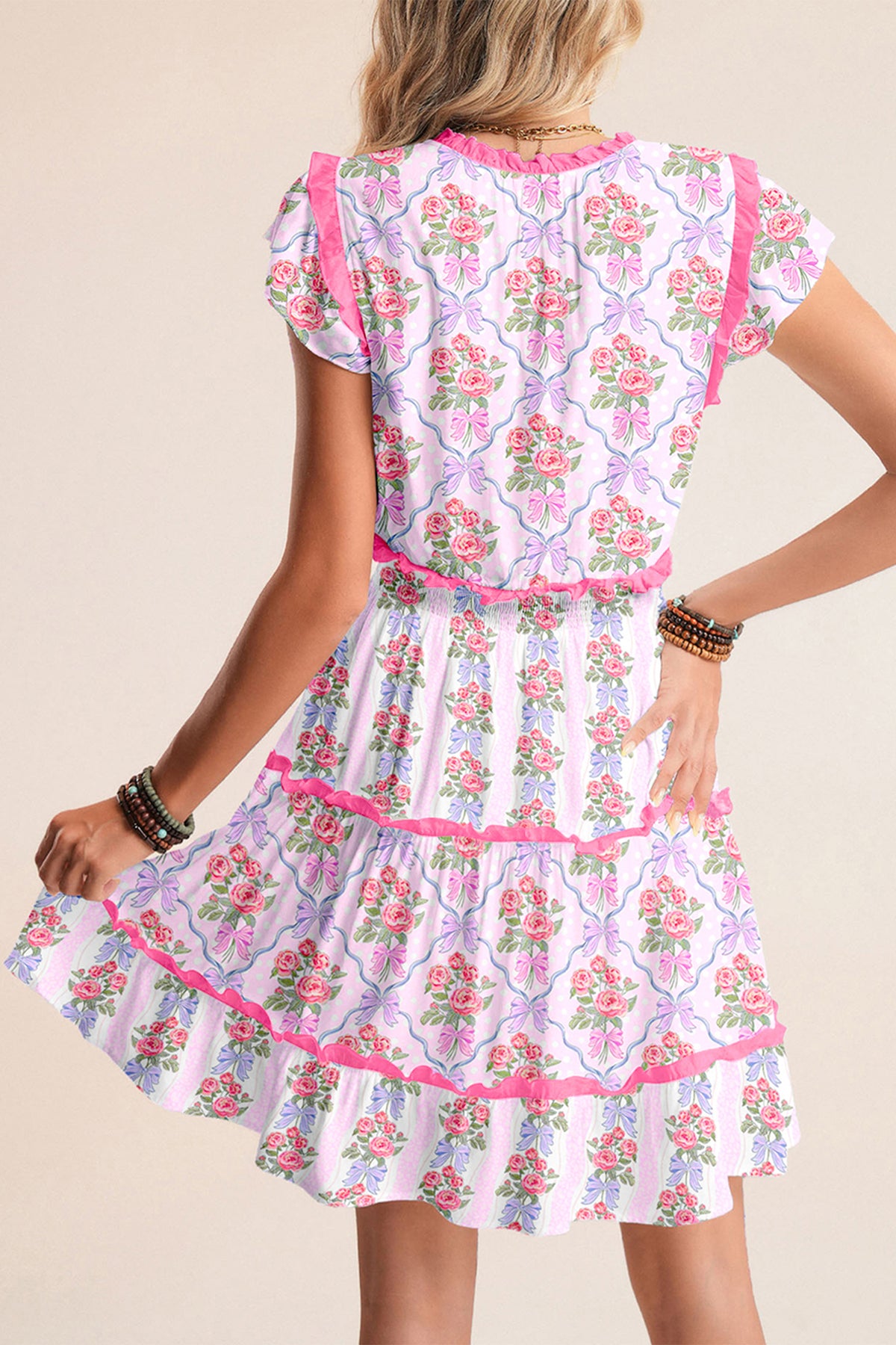Tiered Ruffles Sleeveless Floral Dress
