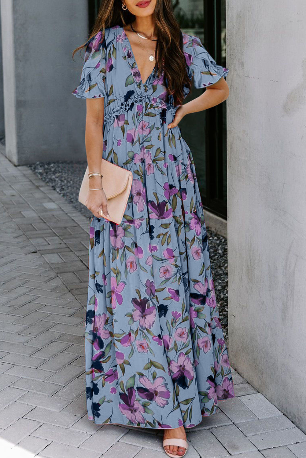 Floral Short Sleeve Maxi Dress
