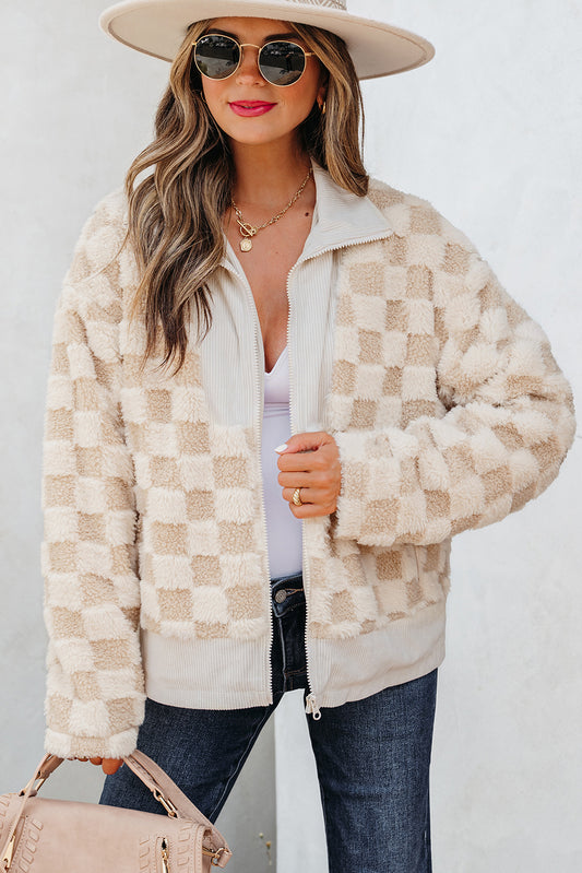 Checker Sherpa Corduroy Zip Jackets