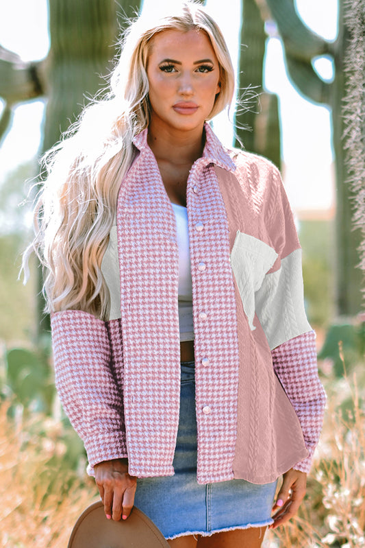 Houndstooth Color Textured Shacket Jackets