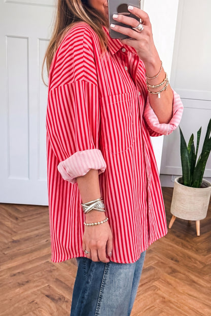 Stripe Button-up Long Sleeve Blouse