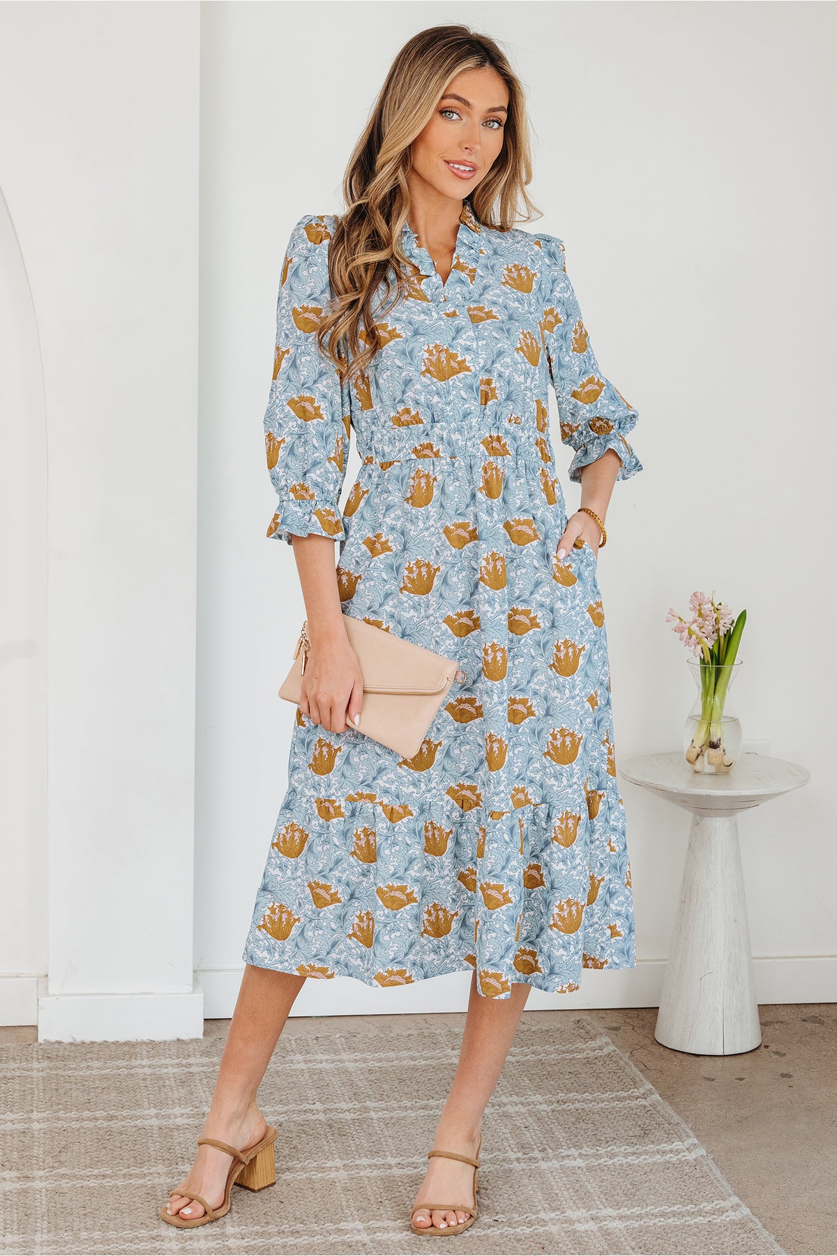 Printed Frilled V-neck Floral Dress