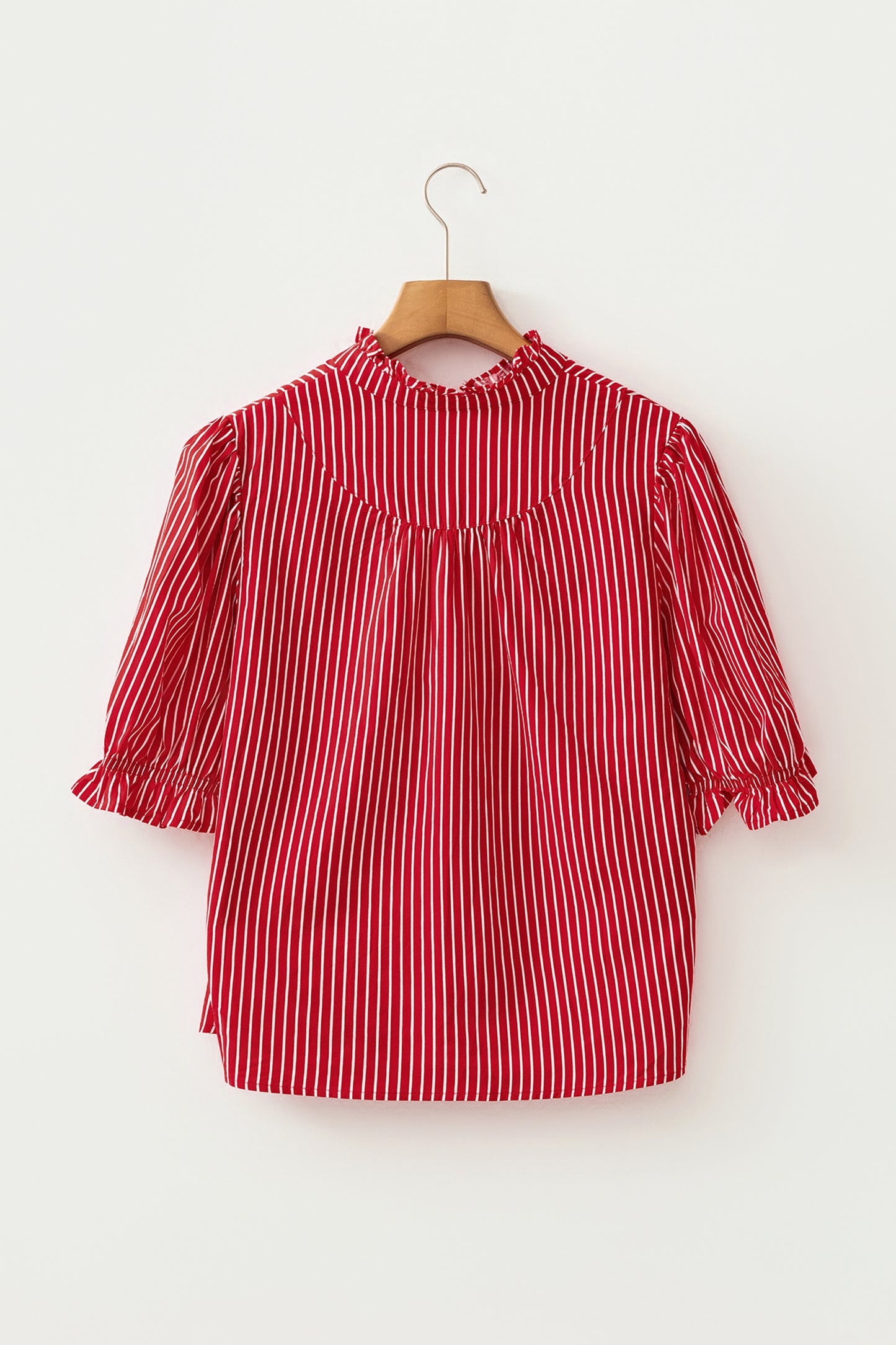 Stripe Ruffled Puff Sleeve Blouse