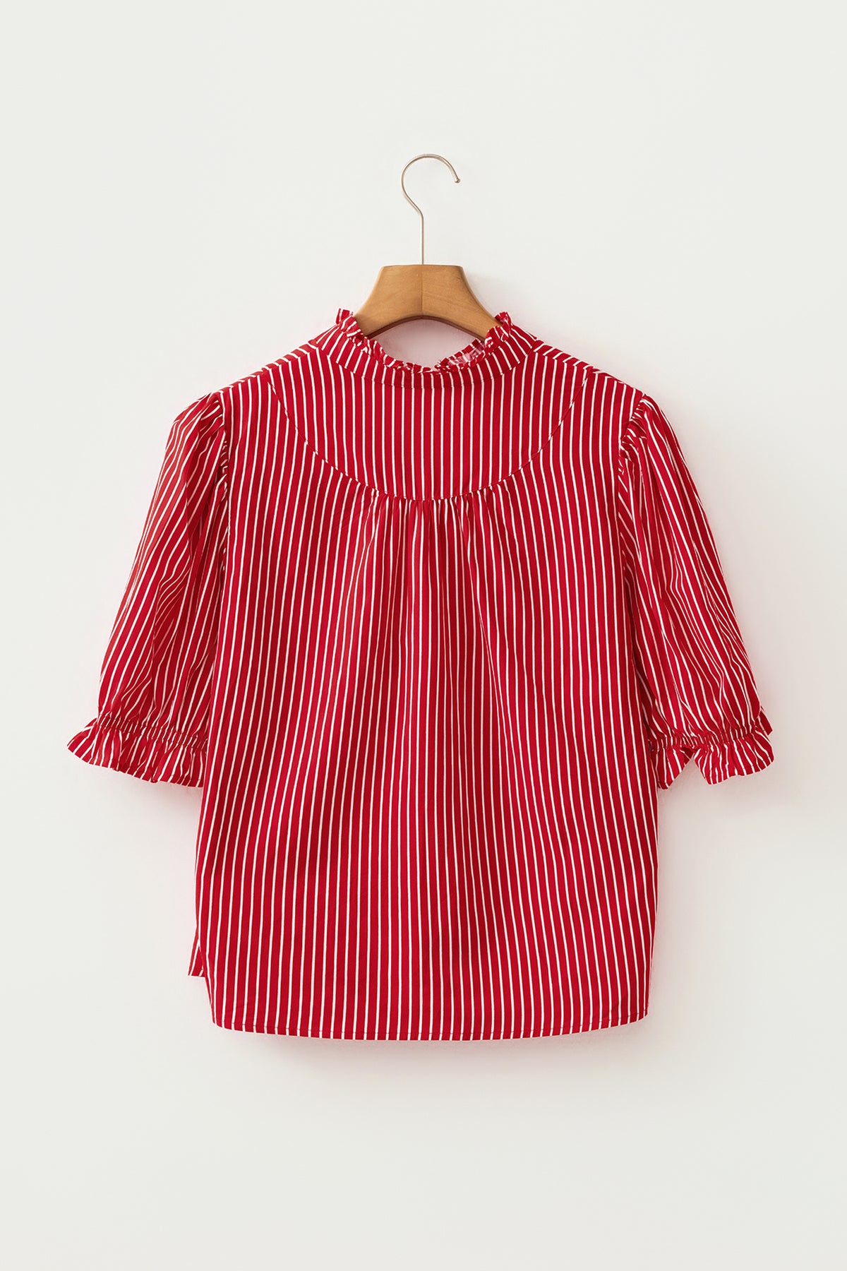 Stripe Ruffled Puff Sleeve Blouse