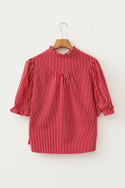 Stripe Ruffled Puff Sleeve Blouse