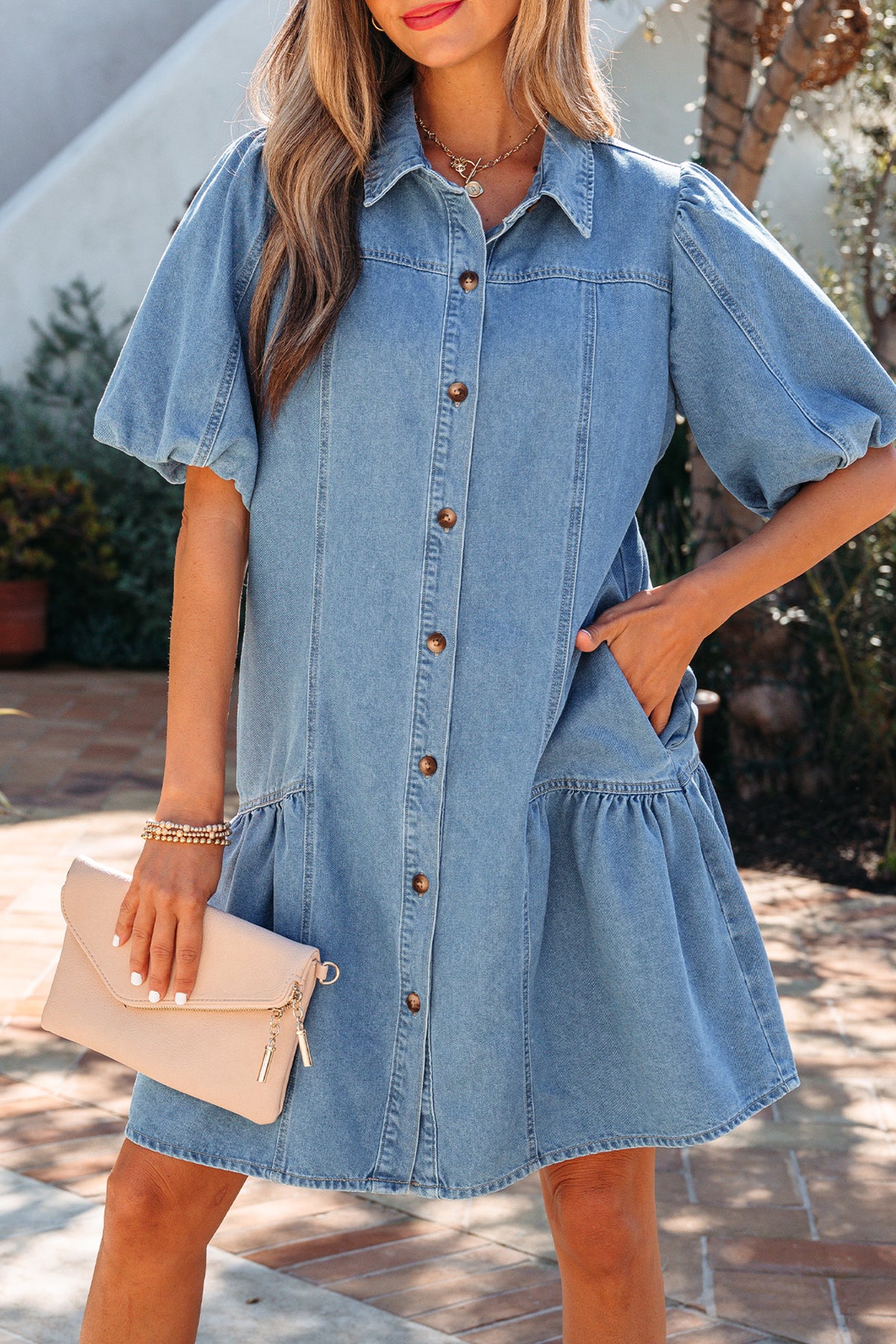 Ruffle Hem Denim Mini Dress