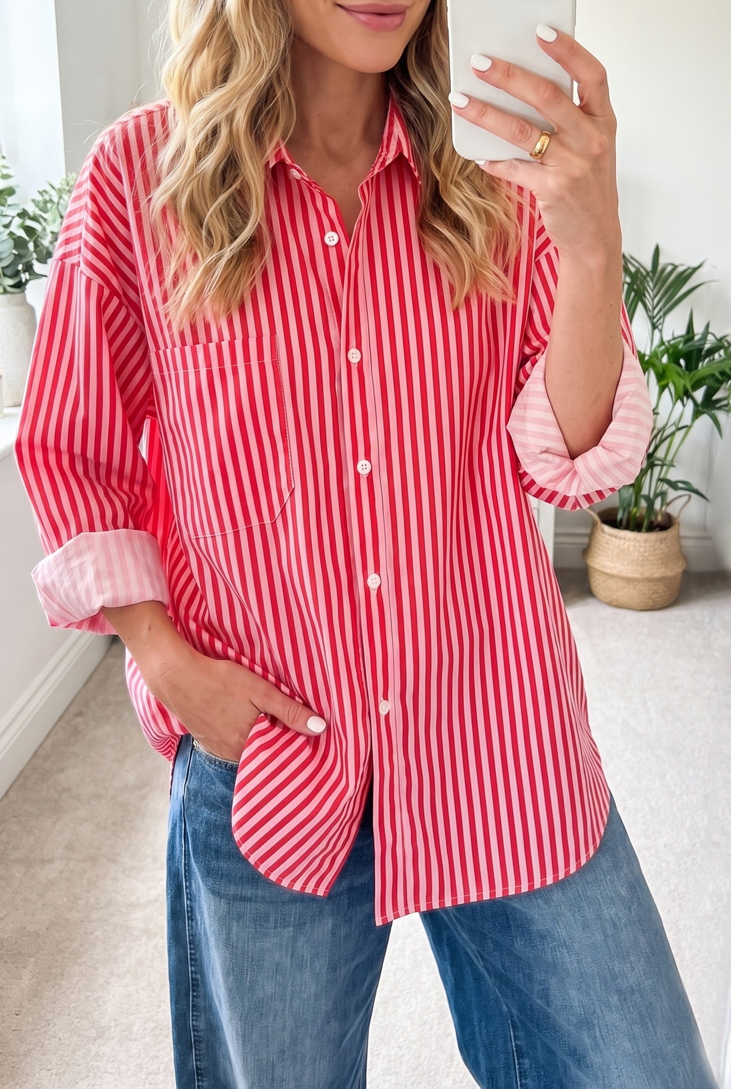 Stripe Button-up Long Sleeve Blouse