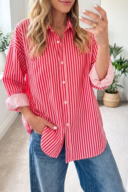 Stripe Button-up Long Sleeve Blouse