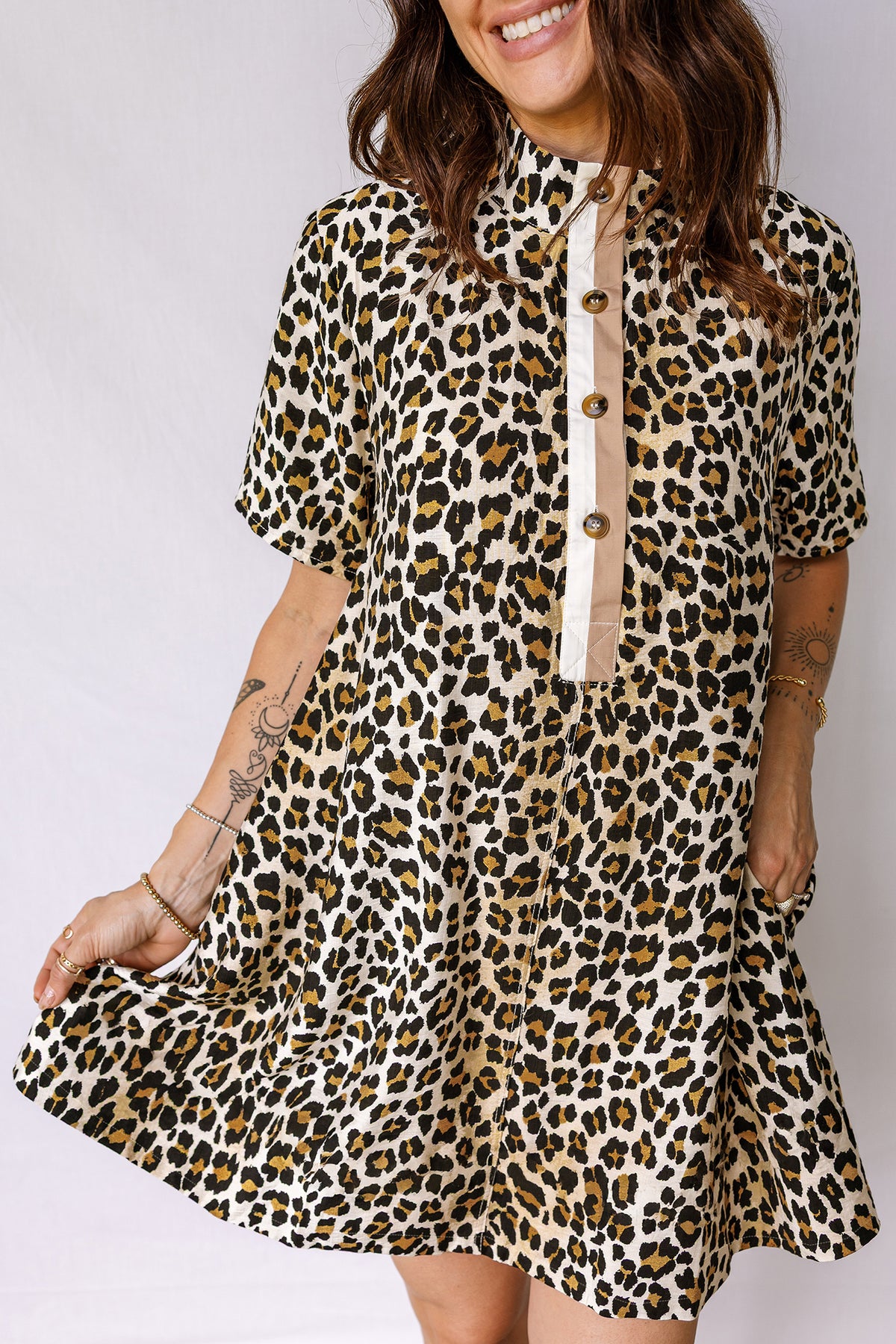 Short Sleeve Leopard Mini Dress