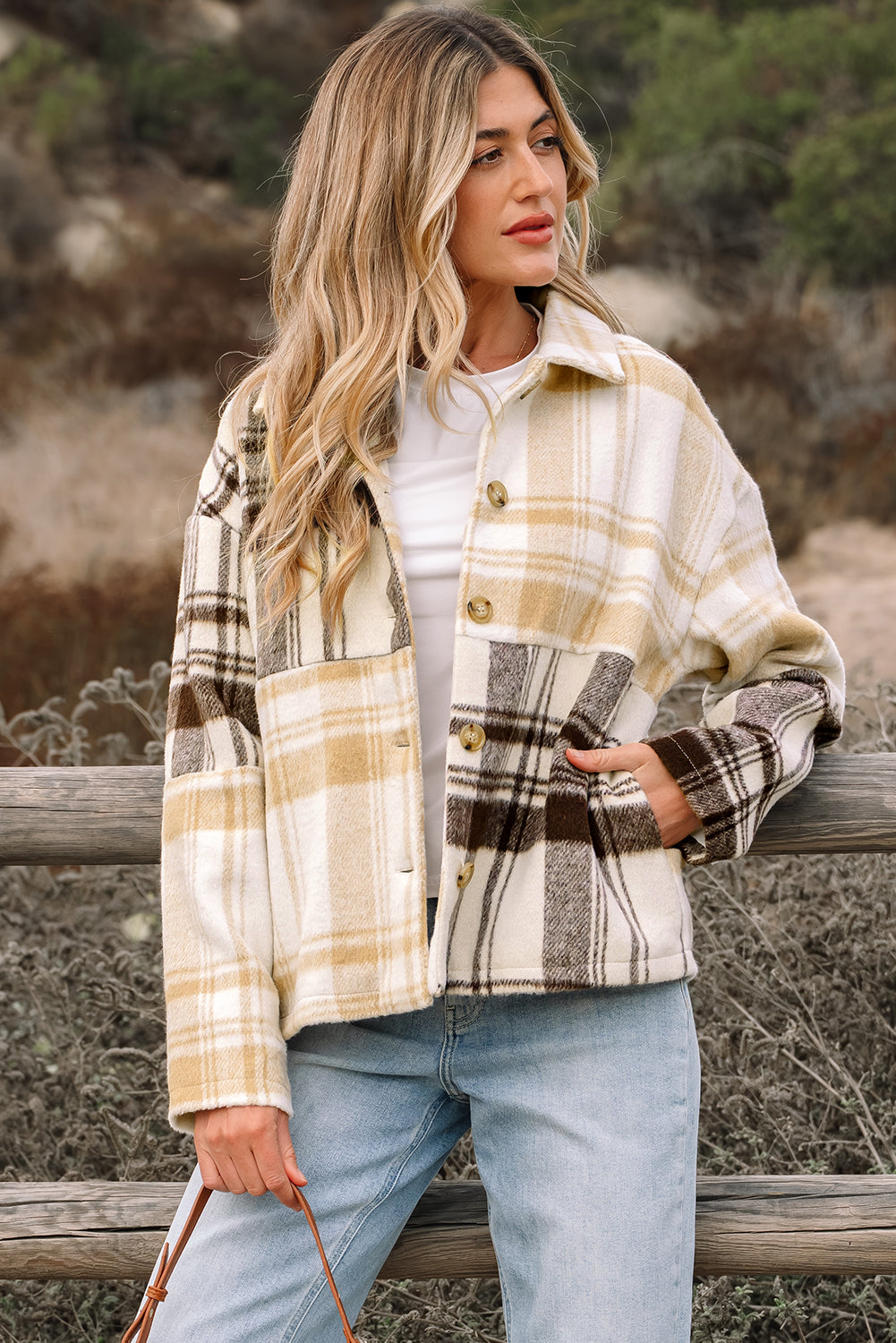 Side Pockets Buttoned Plaid Shackets