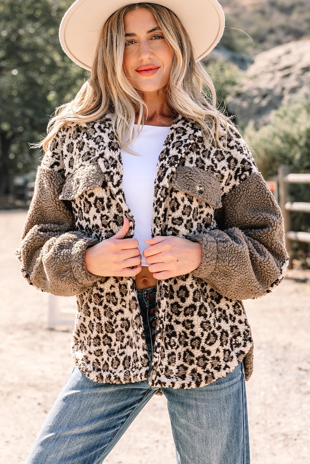 Sherpa Leopard Button Up Jackets