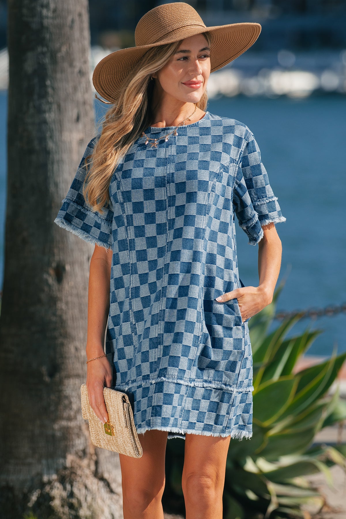 Frayed Hem Denim Mini Dress