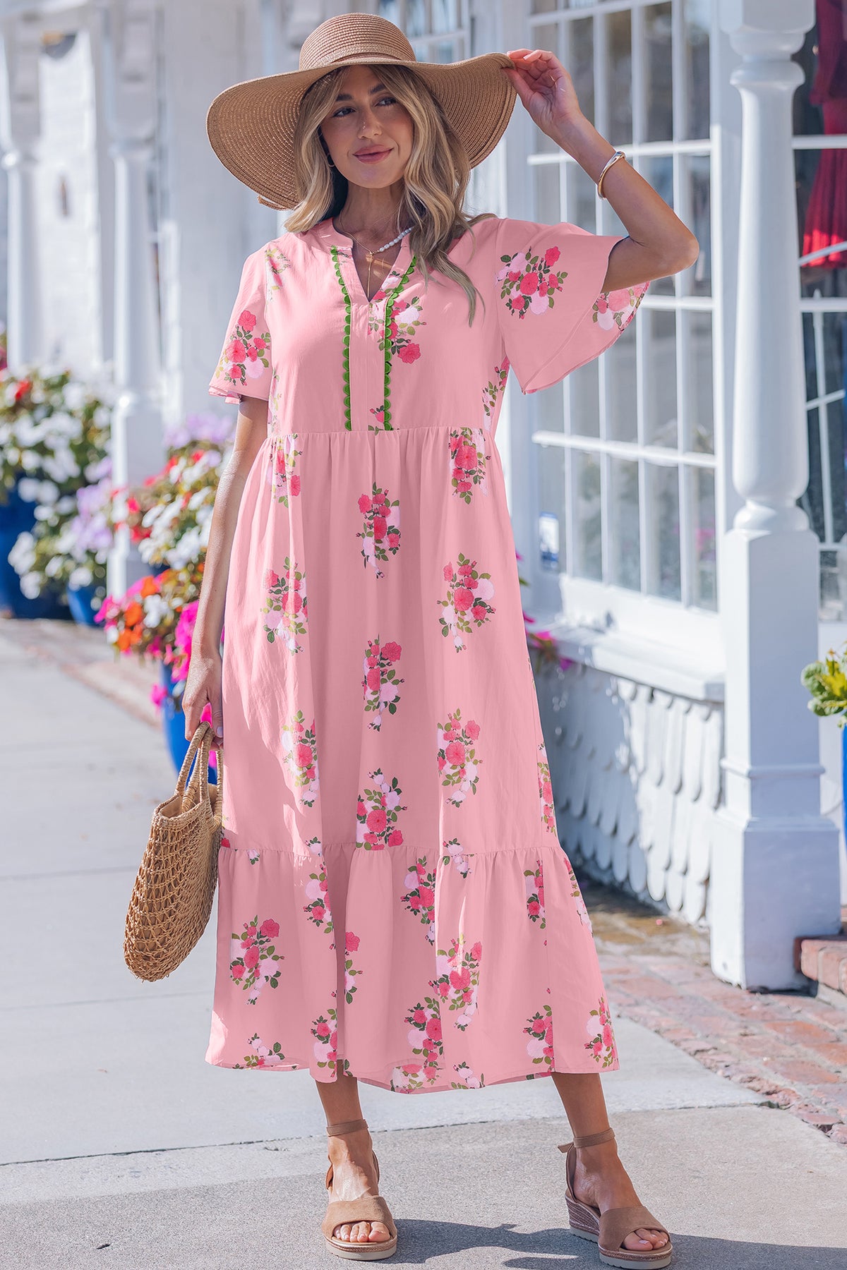 Short Sleeve Floral Maxi Dress