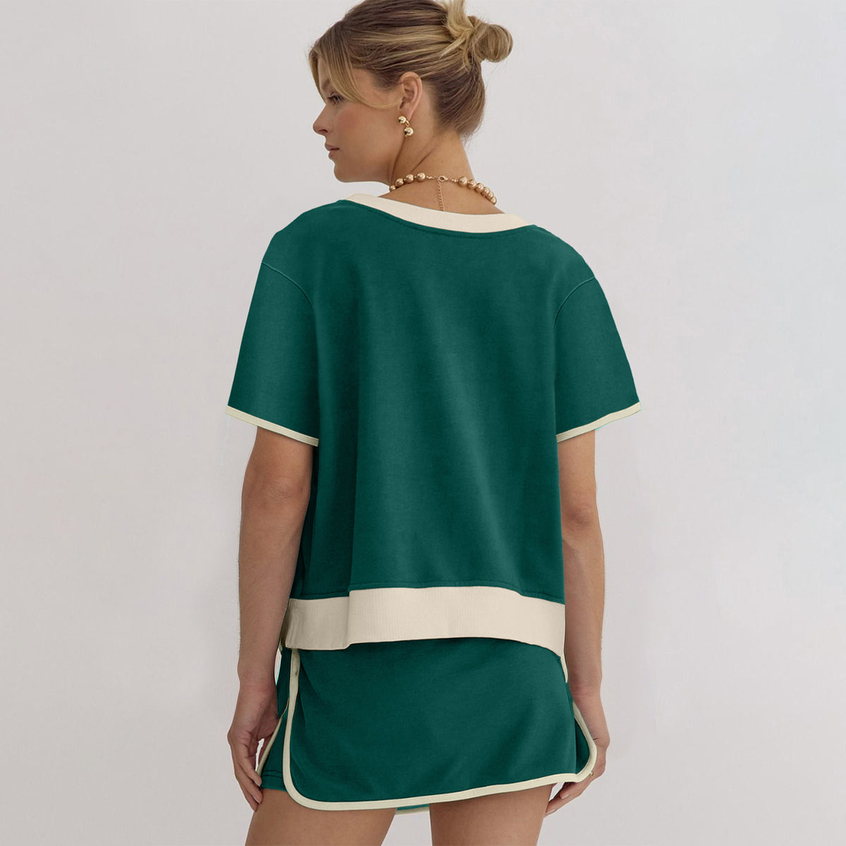 Turquoise Colorblock Edge Two-Piece Set