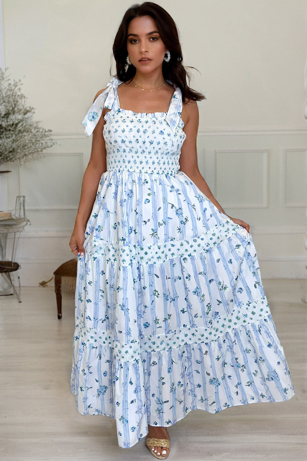 Floral Smocked Tiered Maxi Dress