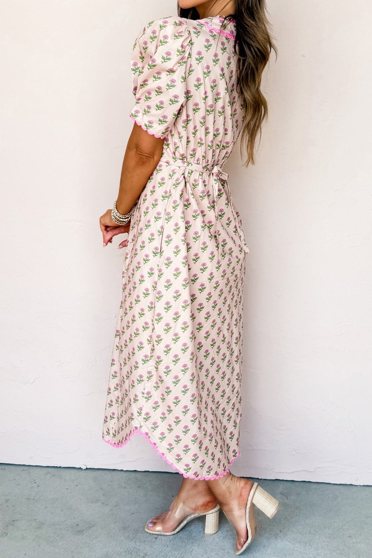 V-neck Short Sleeve Floral Dress