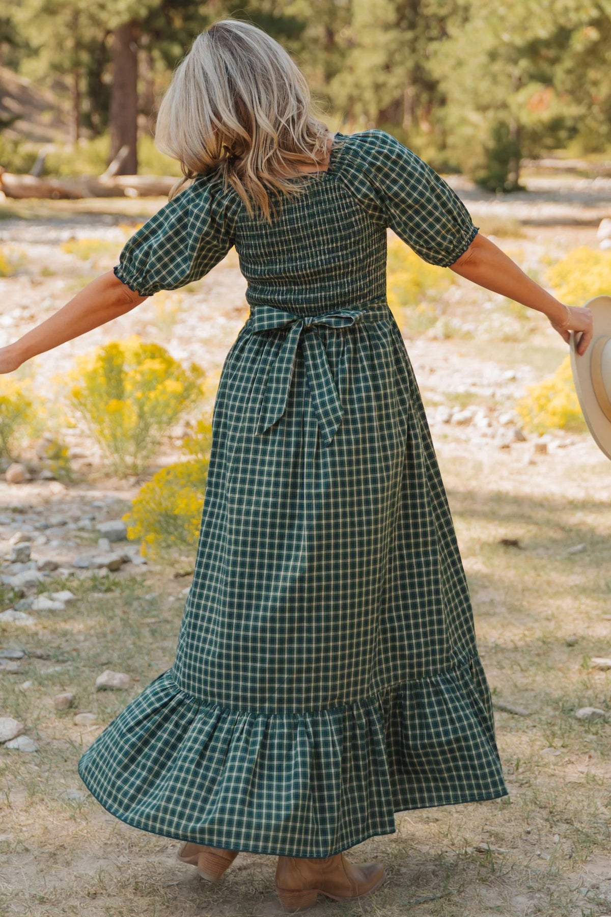 Shirred Ruffle Hem Maxi Dress
