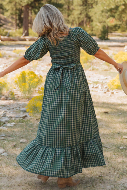 Shirred Ruffle Hem Maxi Dress