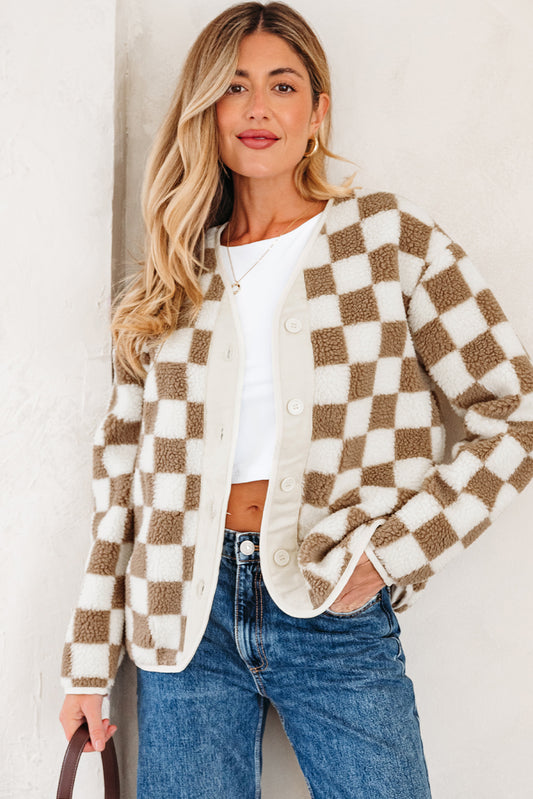 Checkered Sherpa Buttoned Front Jackets
