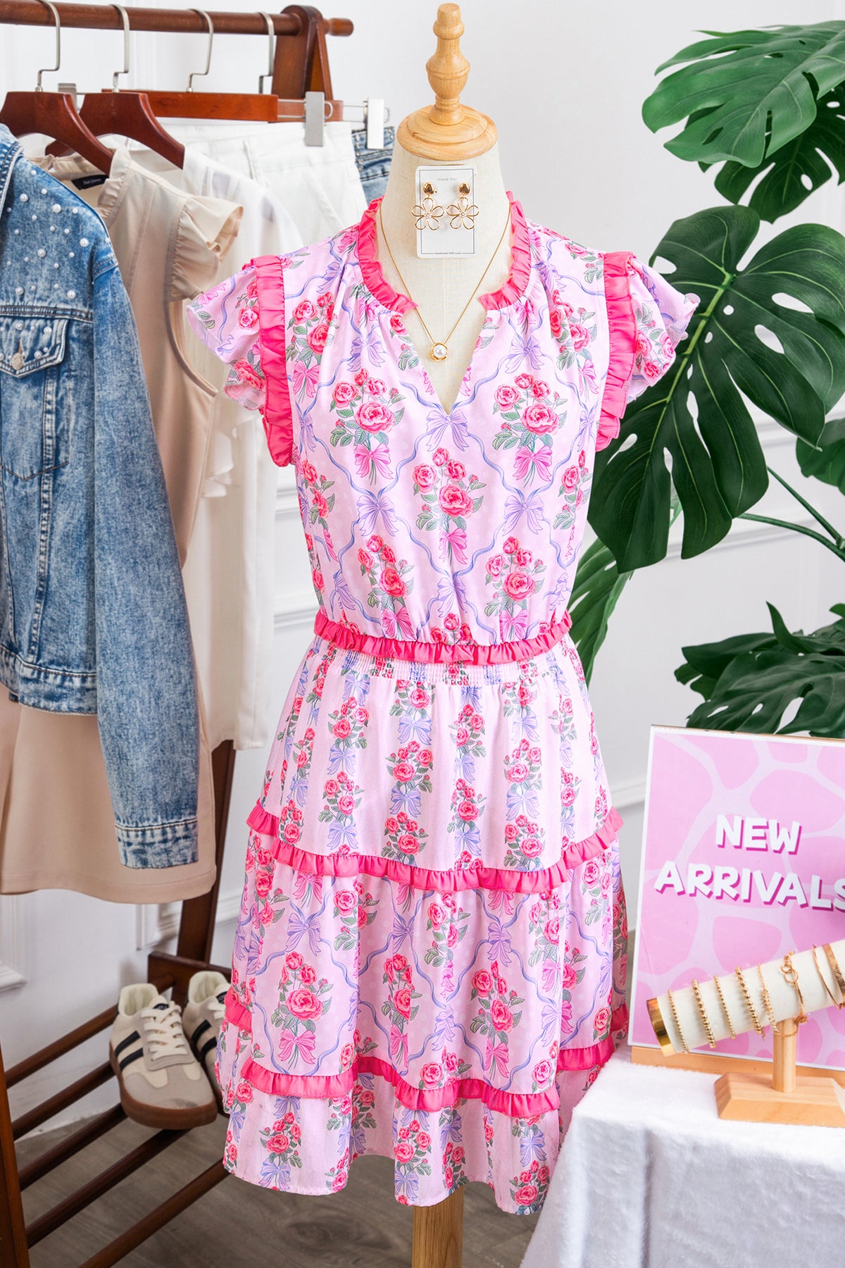 Tiered Ruffles Sleeveless Floral Dress