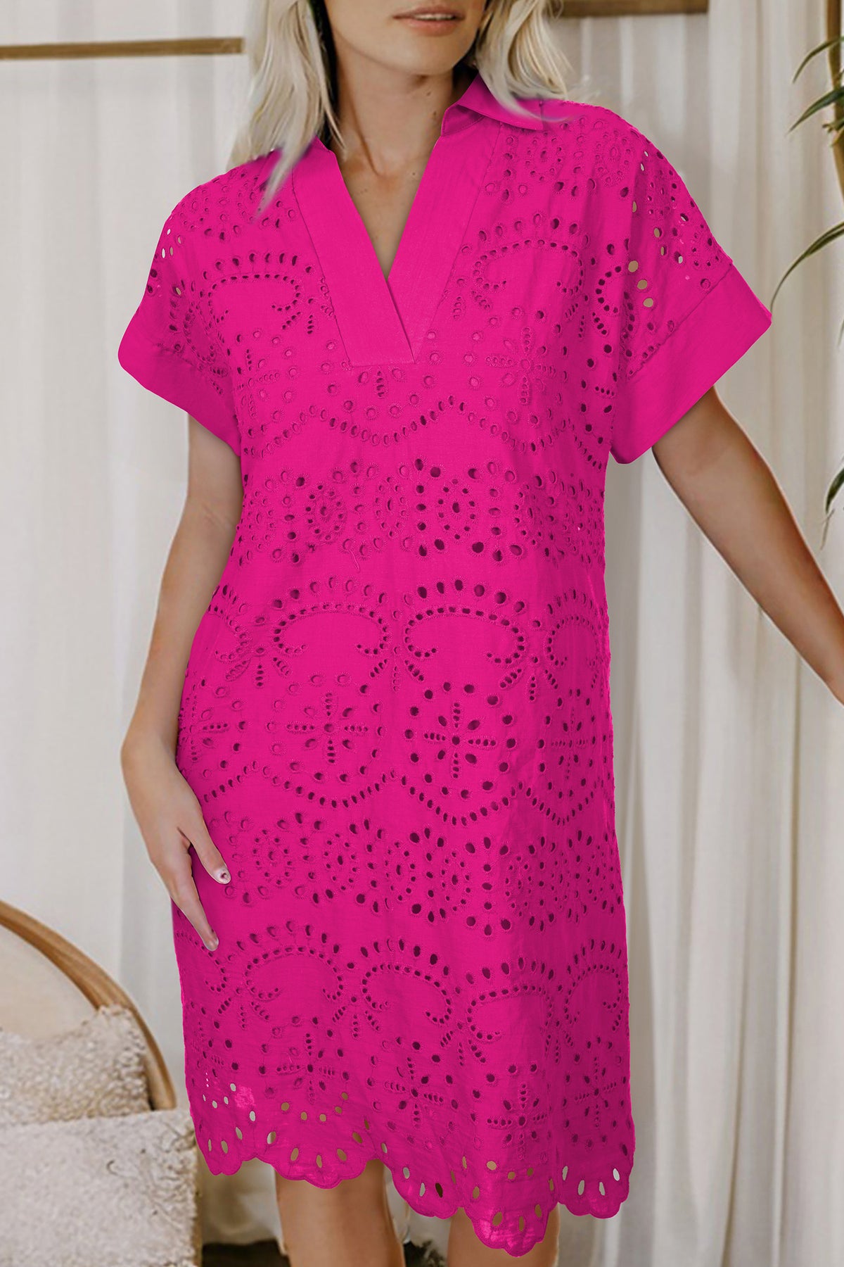 Color Eyelet Embroidered Mini Dress