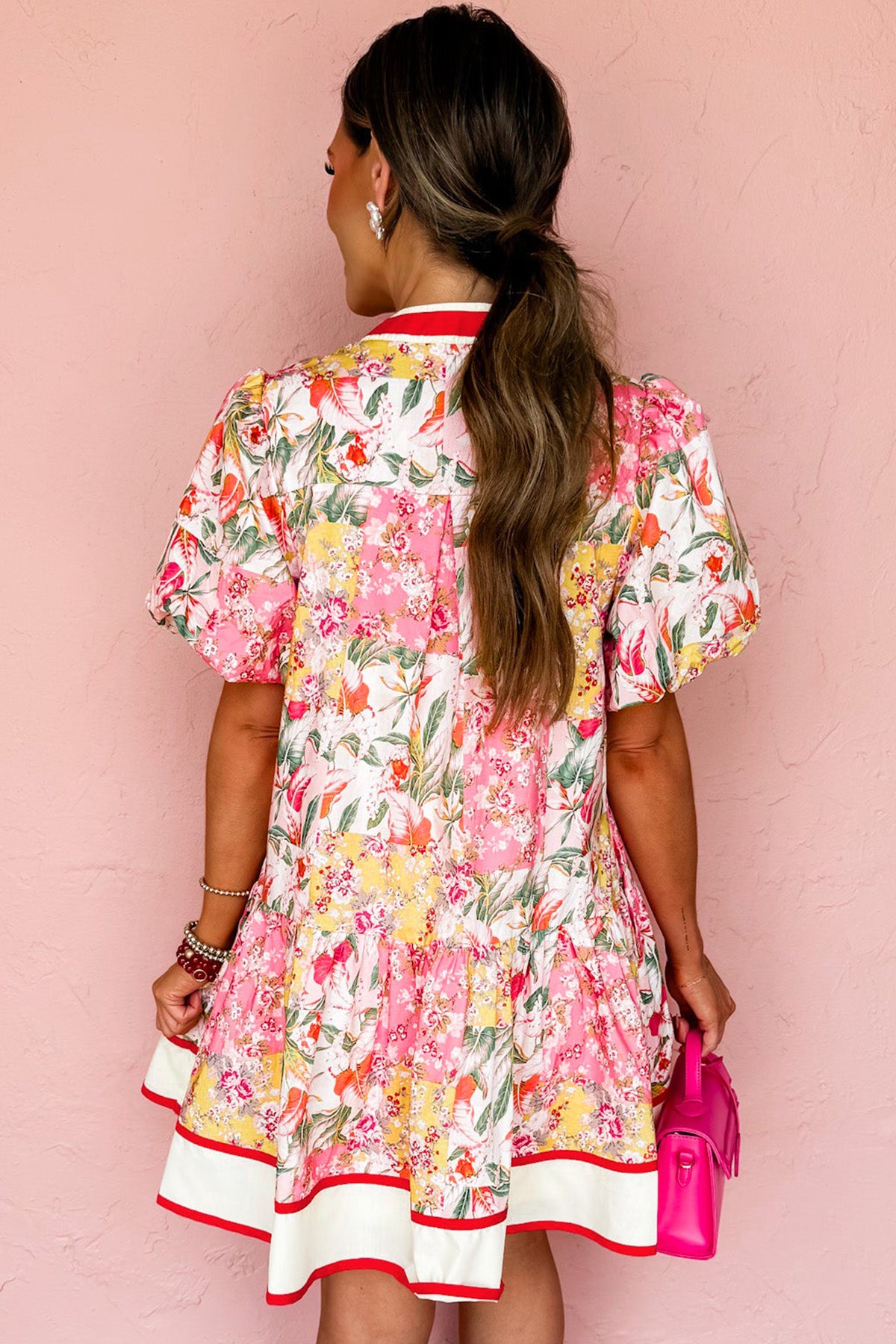 Color Block V-neck Floral Dress