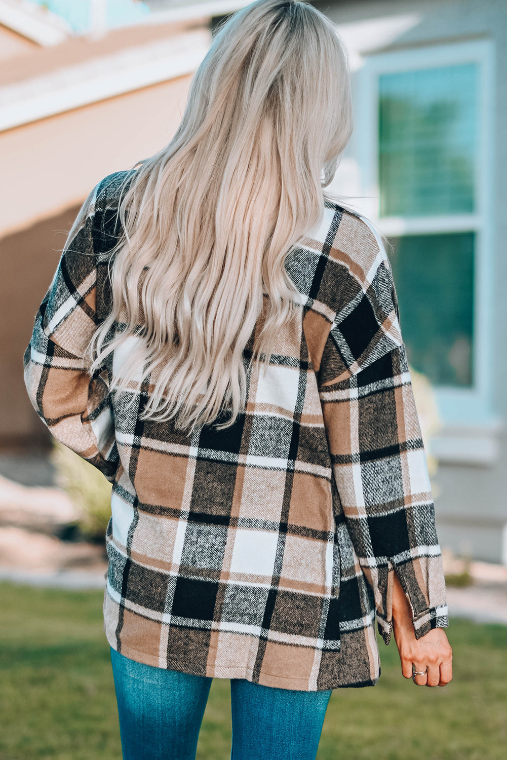 Buttoned Shirt Jacket Plaid Shackets