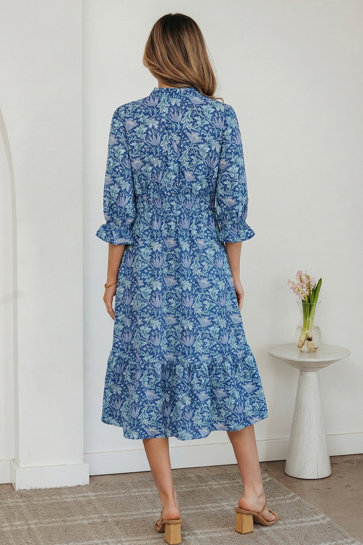 Printed Frilled V-neck Floral Dress