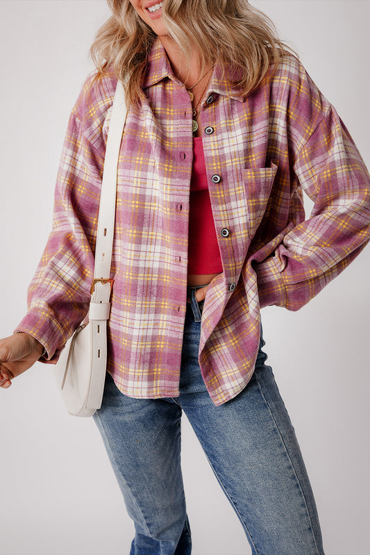 Chest Long Sleeve Plaid Shackets
