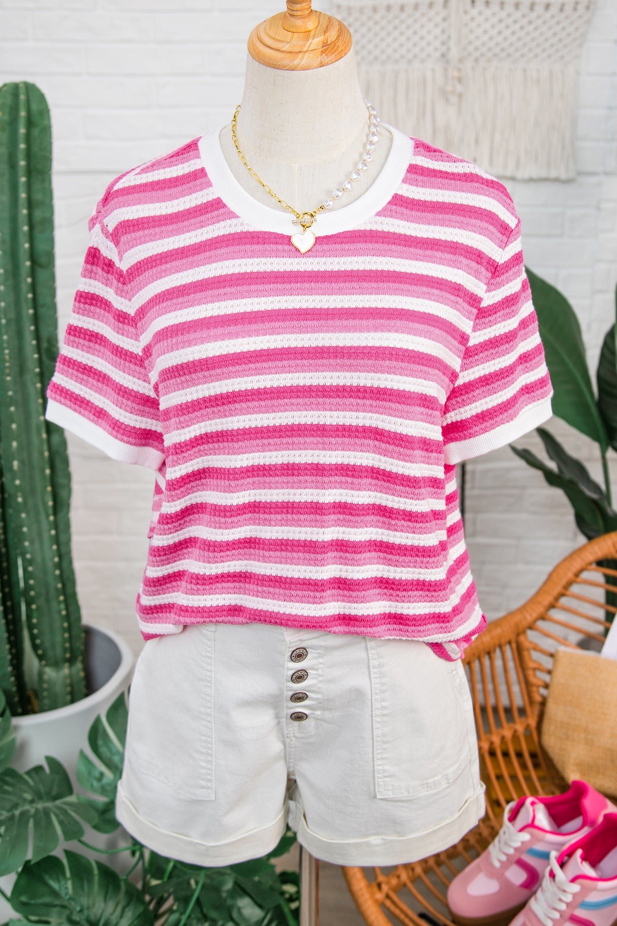 Textured Knit Short Sleeve Tee