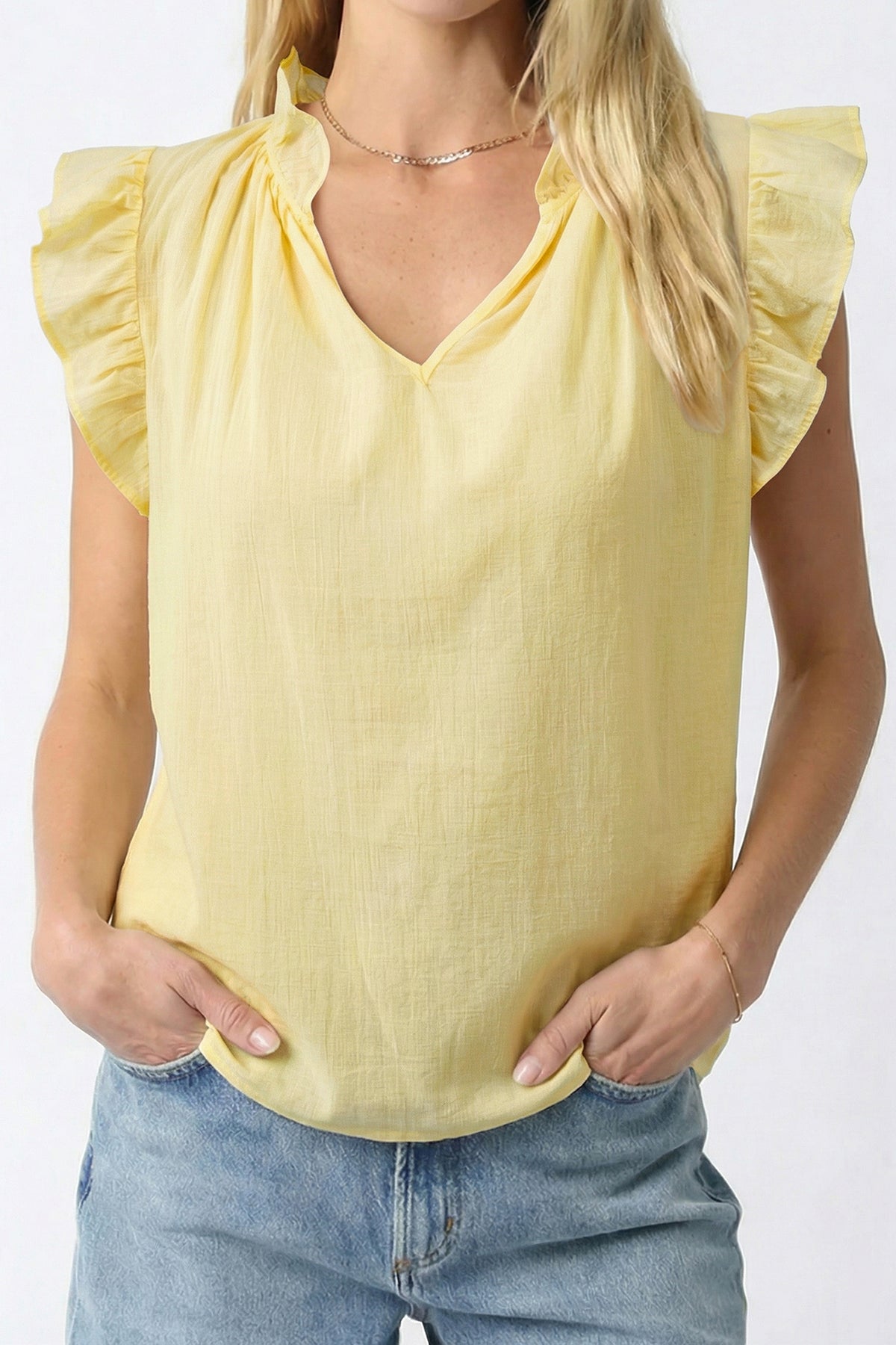 V-neck Ruffle Sleeveless Tank Top