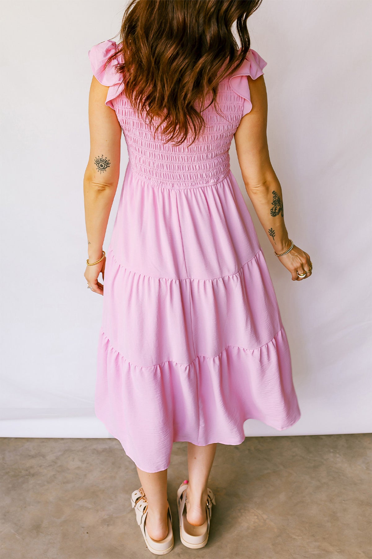 Smocked Bodice Tiered Midi Dress