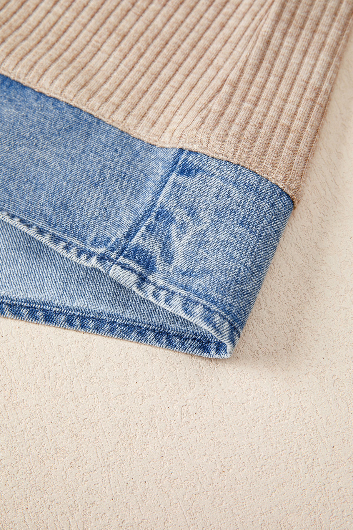 Ribbed Knit Denim Button Blouse