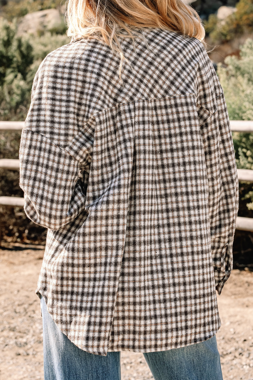 Casual Corduroy Flap Plaid Shackets