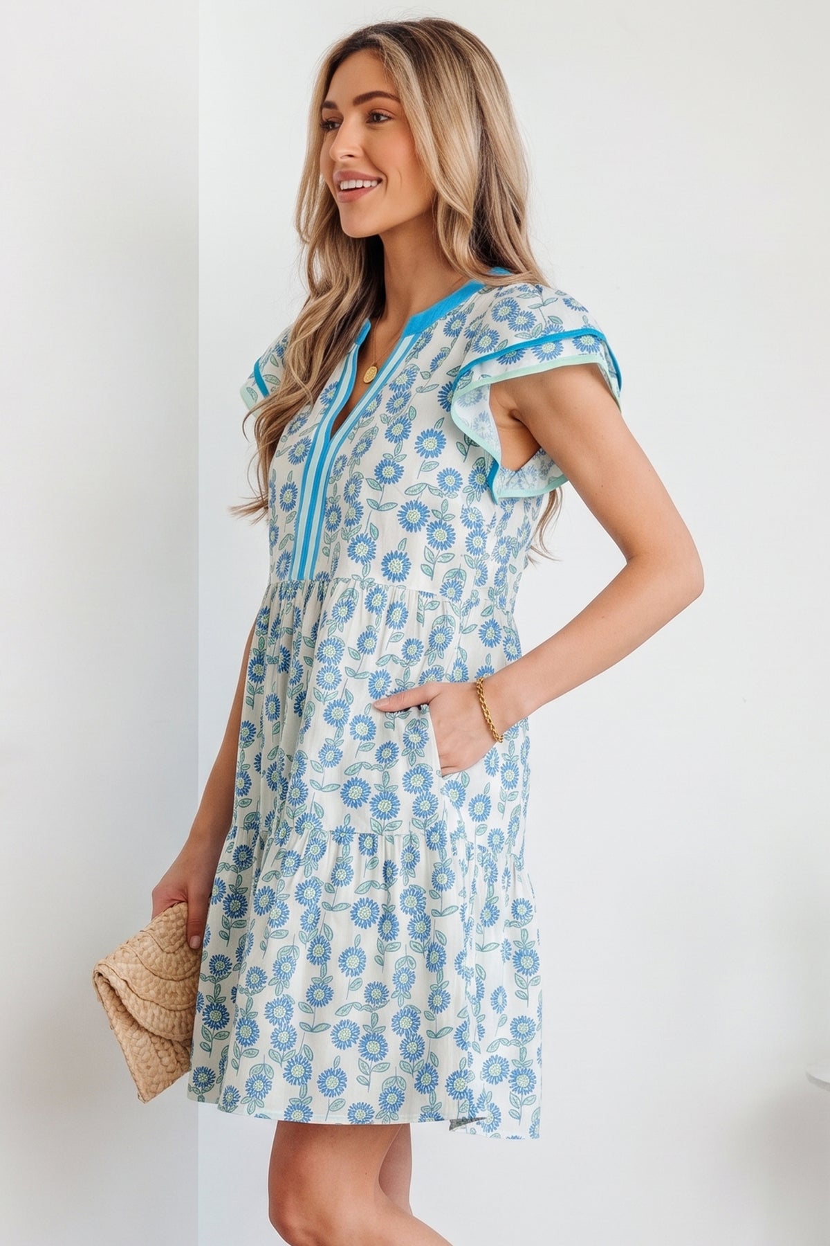 Flutter Sleeve Mini Floral Dress