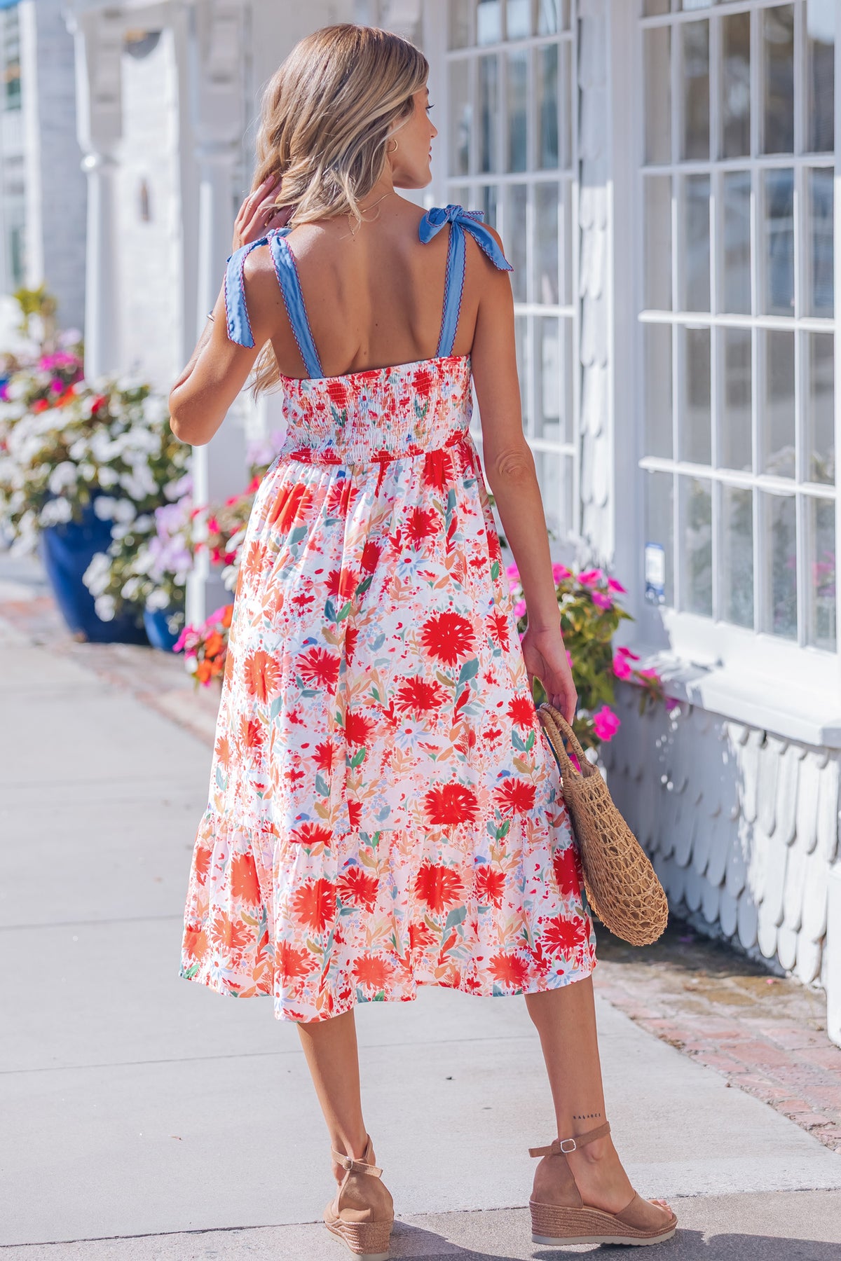 Denim High Waist Floral Dress