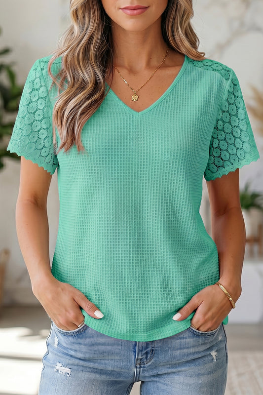 Lace Splicing Button V-neck Blouse
