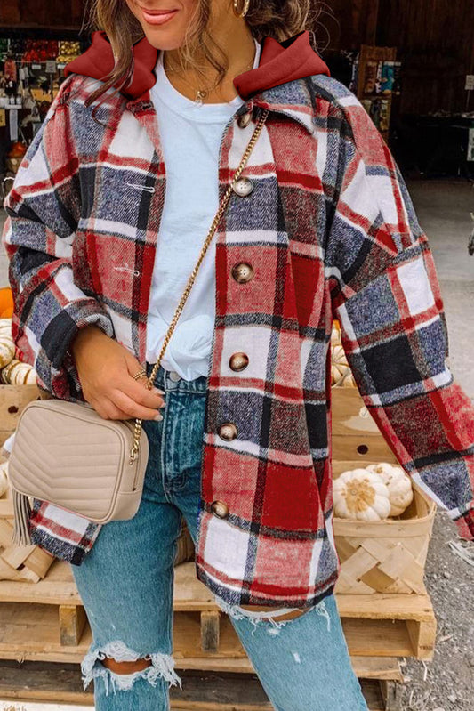 Fiery Button Front Plaid Shackets