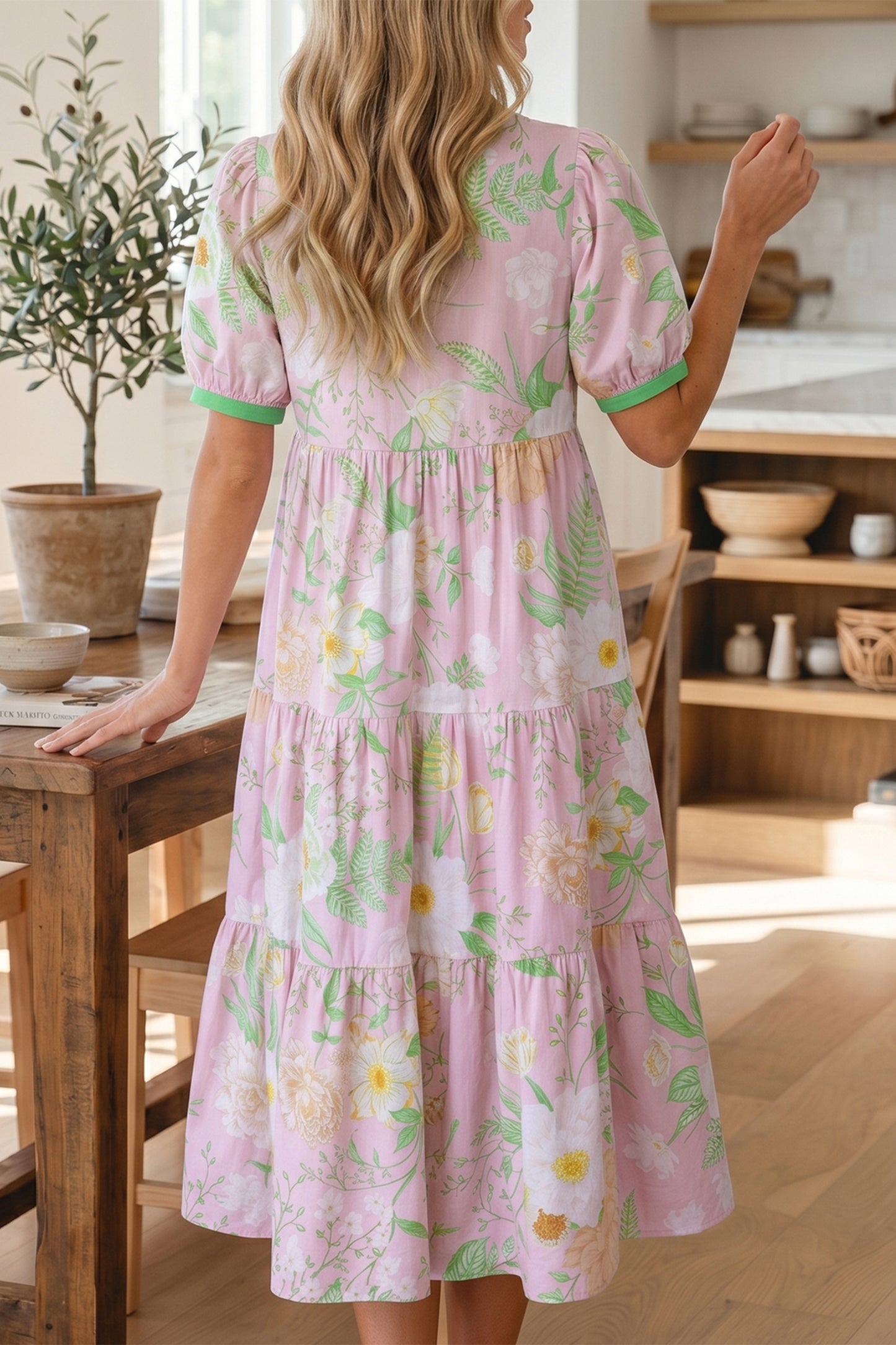 Puff Sleeve Tiered Floral Dress
