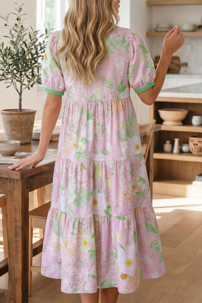 Puff Sleeve Tiered Floral Dress