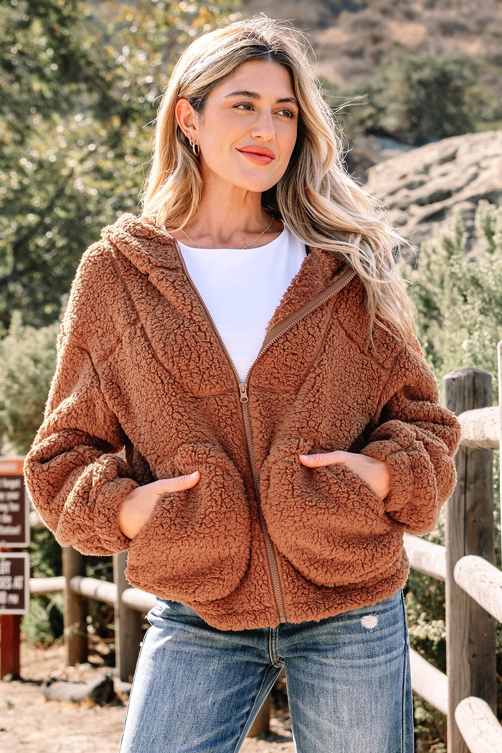 Zip Up Hooded Sherpa Jackets