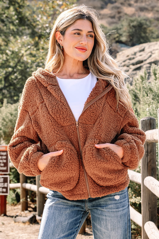 Zip Up Hooded Sherpa Jackets