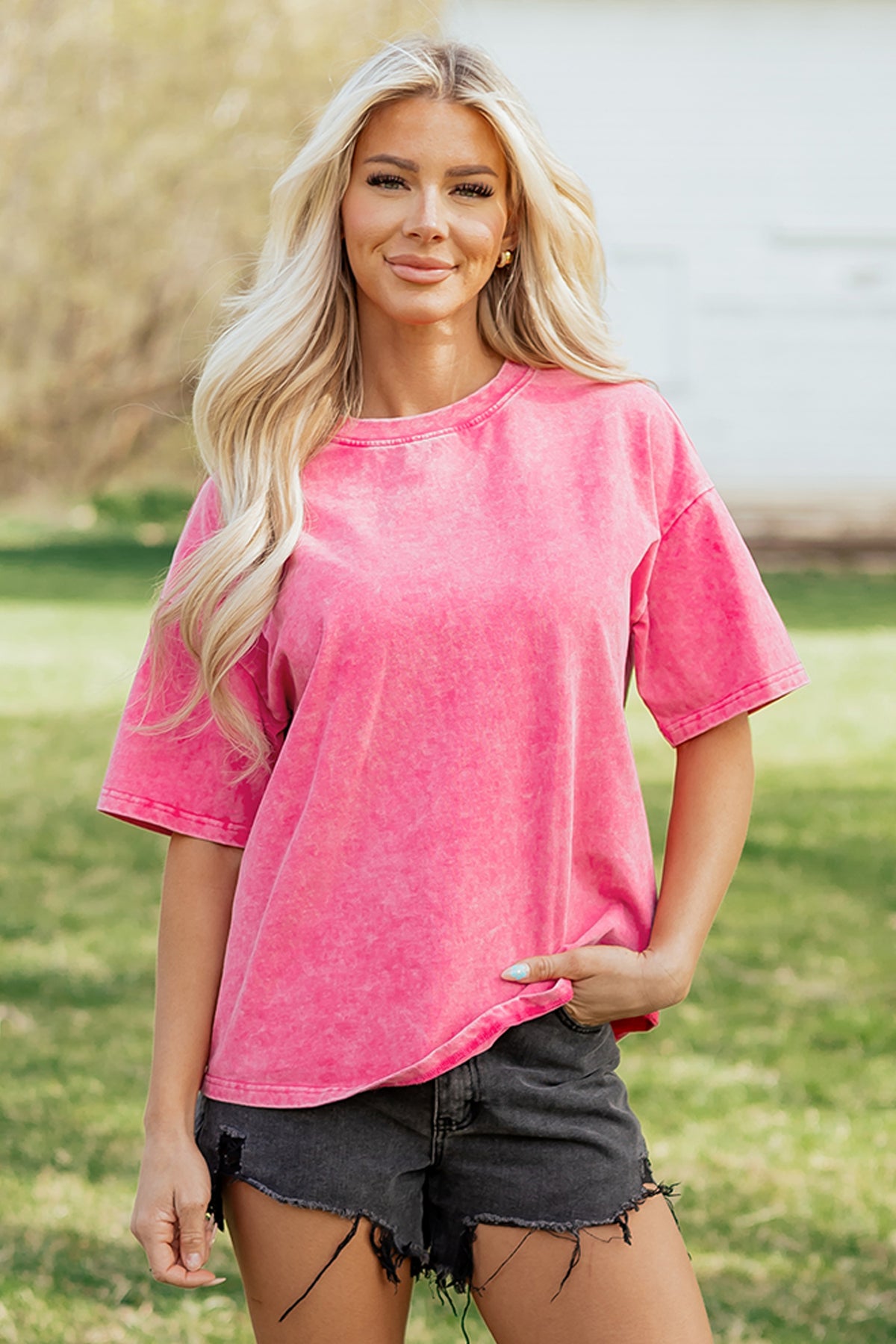Color Cotton Washed Oversize Tee