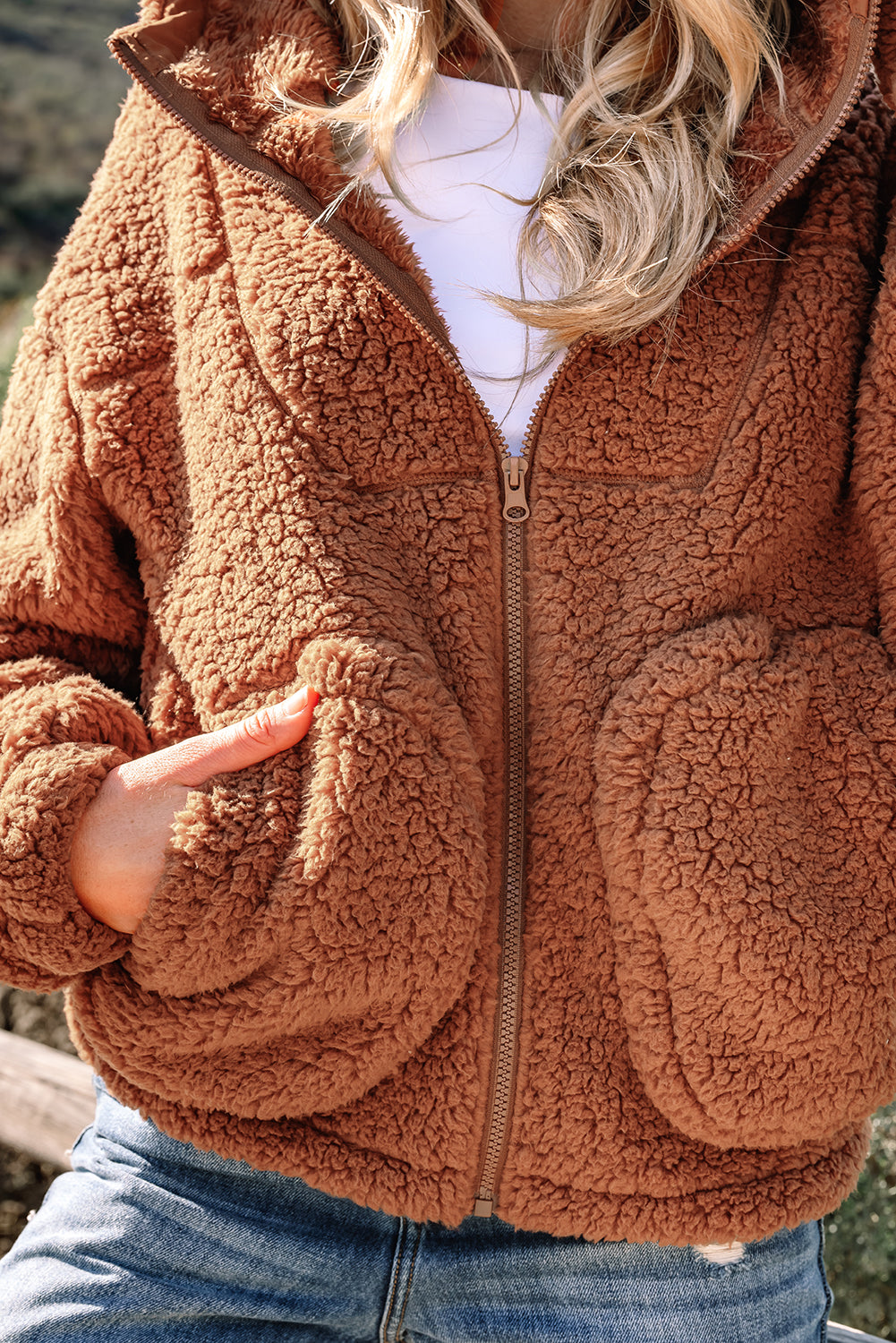 Zip Up Hooded Sherpa Jackets