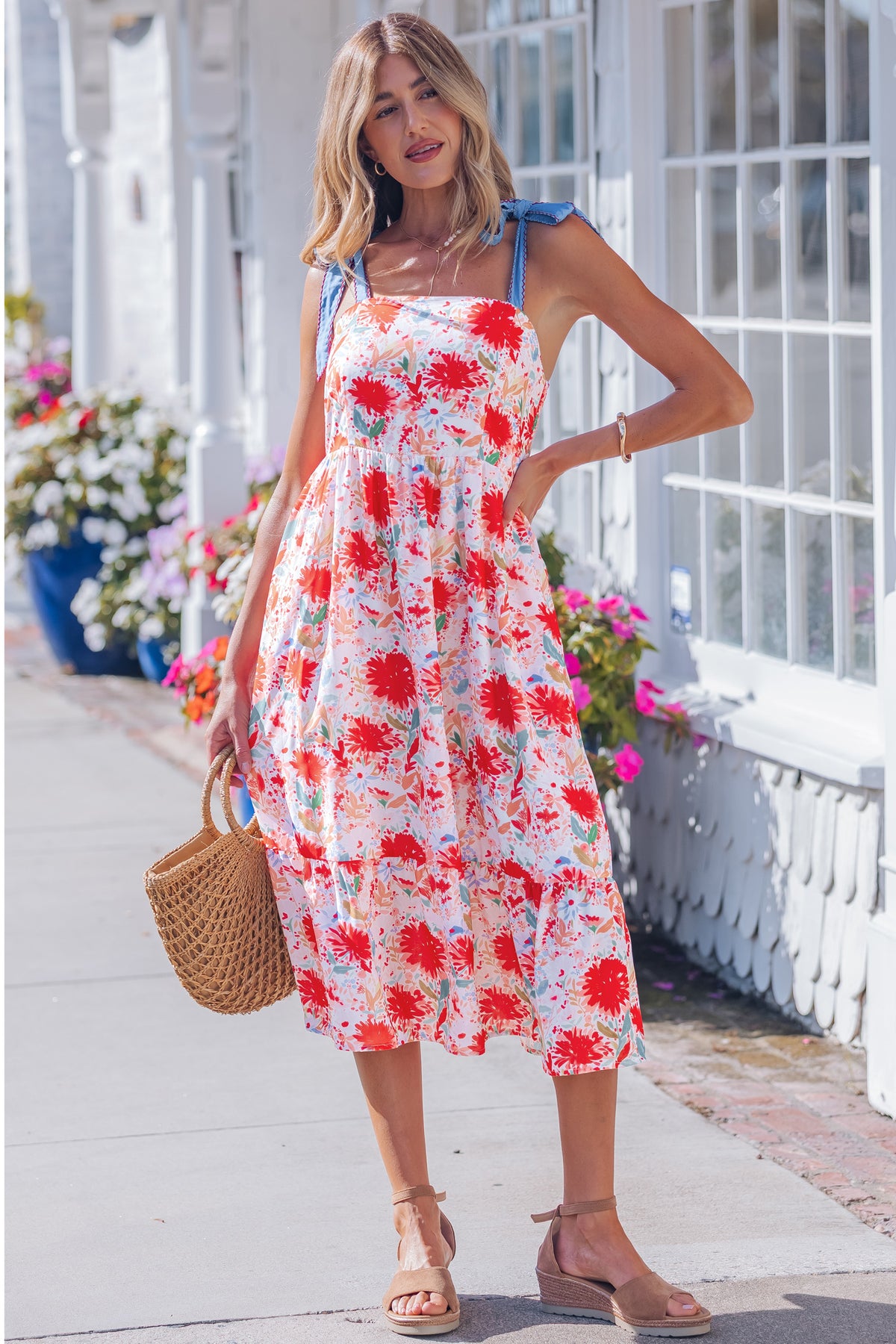 Denim High Waist Floral Dress