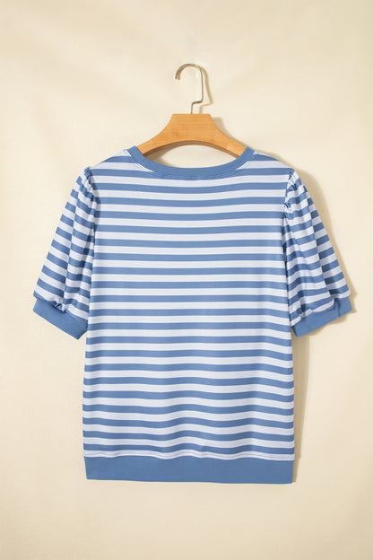 Stripe Short Bubble Sleeve Tee