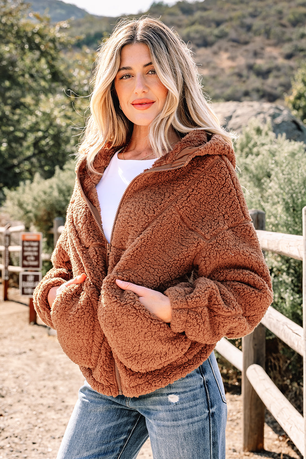 Zip Up Hooded Sherpa Jackets