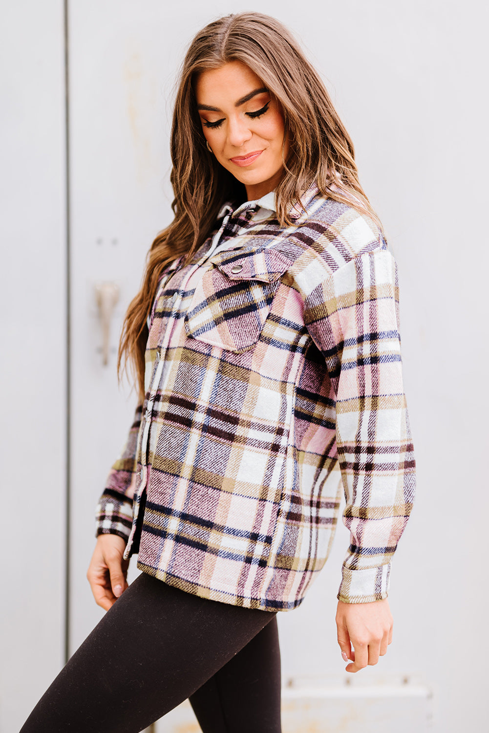 Fiery Geometric Pocketed Plaid Shackets