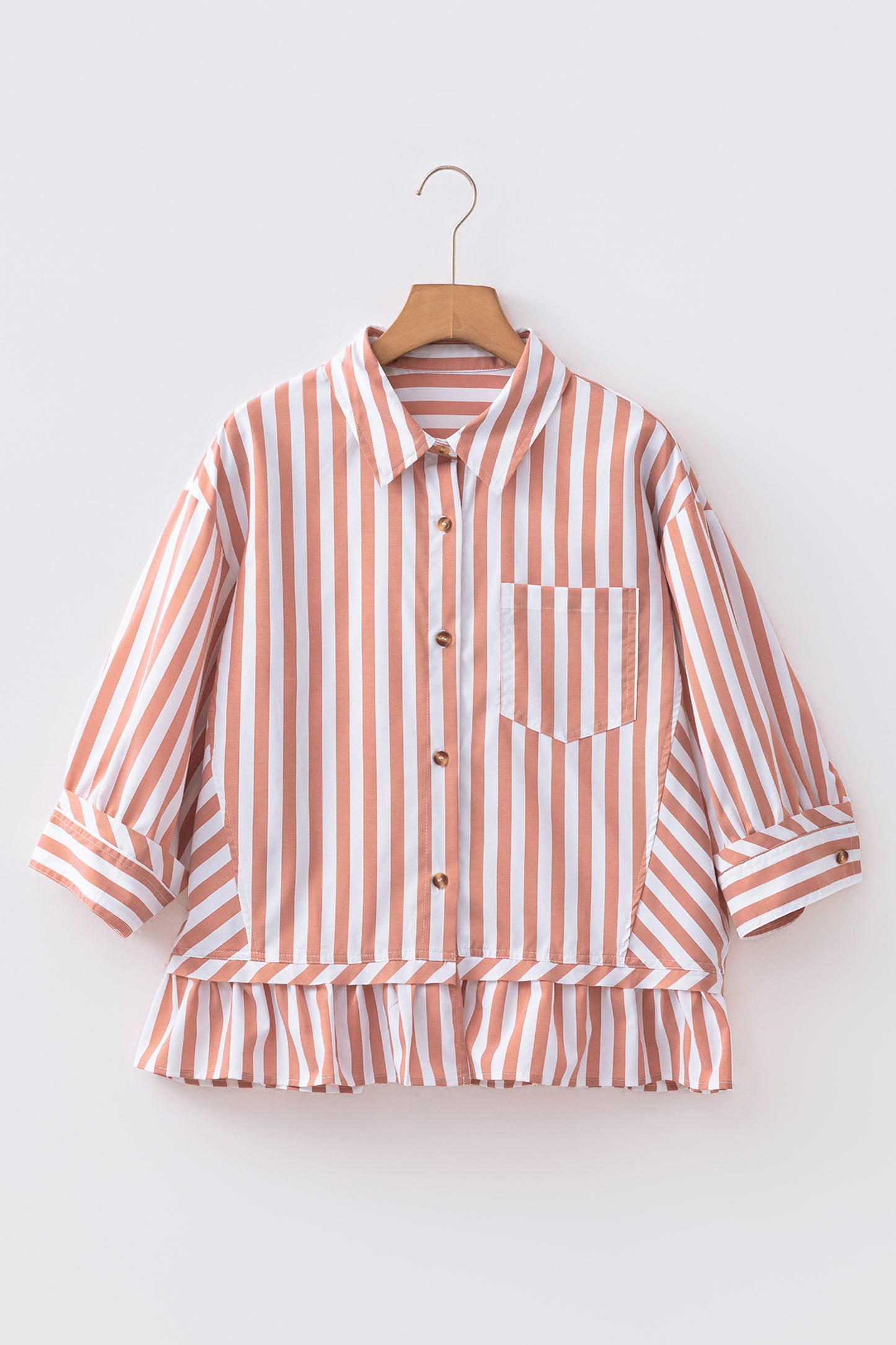 Stripe Collar Ruffle Hem Blouse