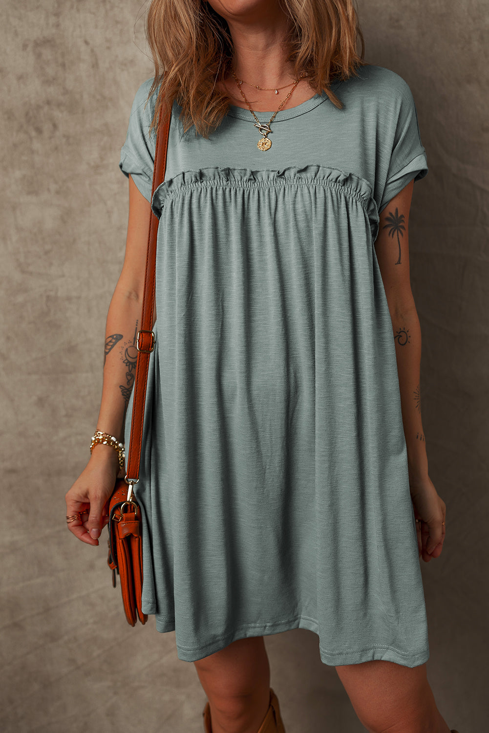 Frilled Gathered T Shirt Dresses